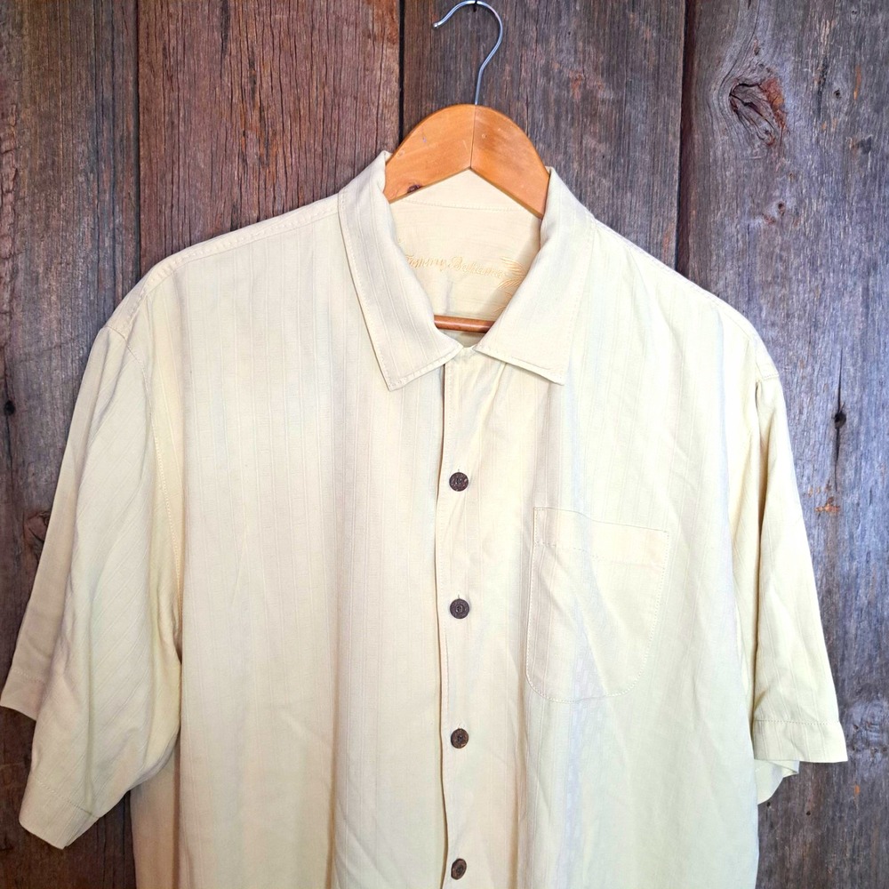 Cabanawear Coastal Resortwear Tommy Bahama Cream Silk Woven Button Up Shirt L